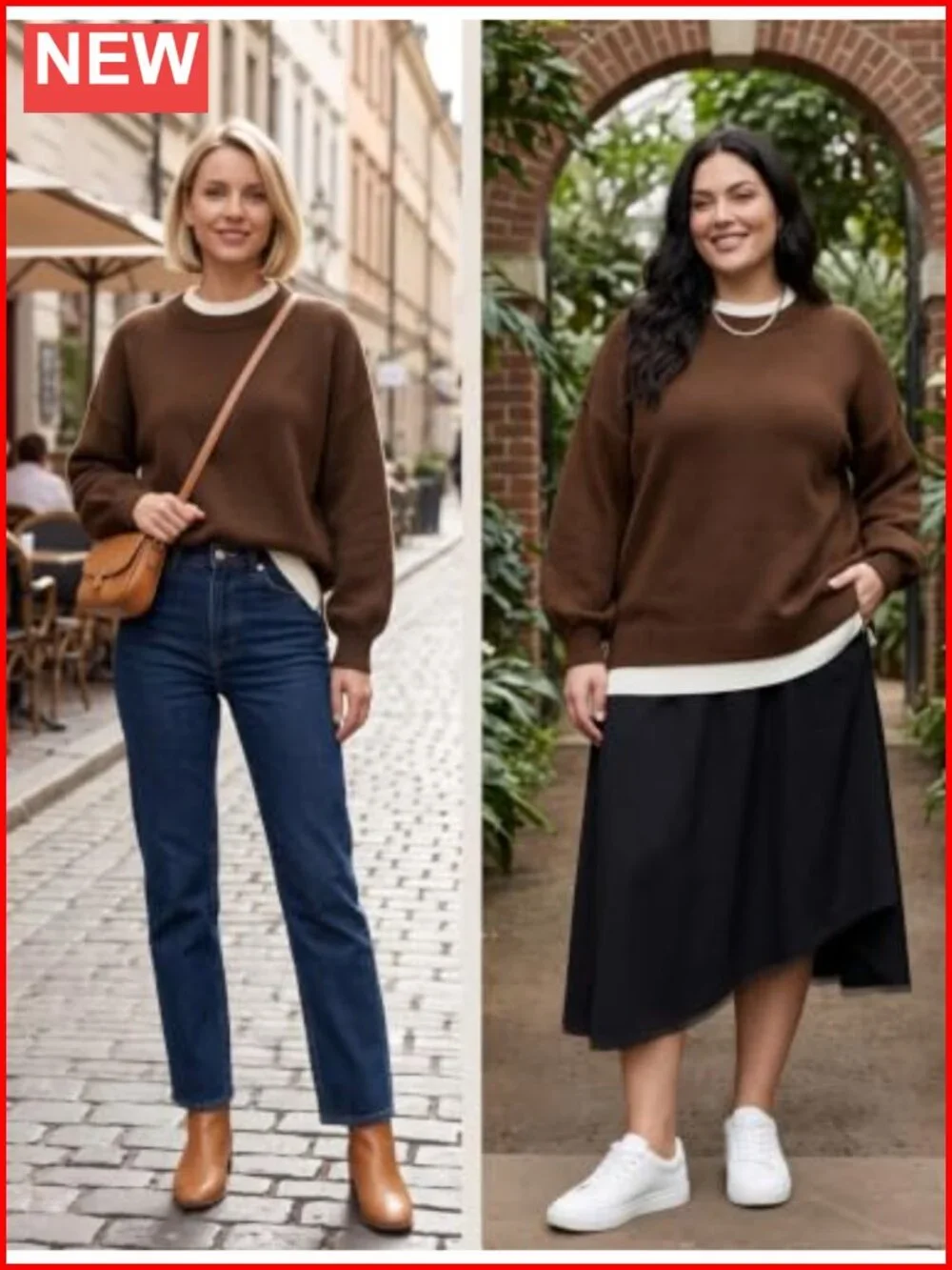 Women's Oversized Textured Knit Pullover Sweater Mock Layer Crew Neck Long
